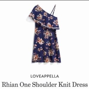 Loveappella Rhian Blue Floral One Shoulder Knit Dress